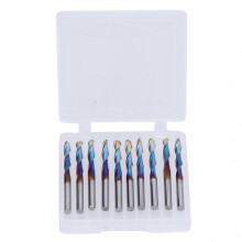 10pcs Router Bits Tungsten Steel Spiral Flute Milling Cutter Tool with Plating Blue for Wood Pvc Nylon
