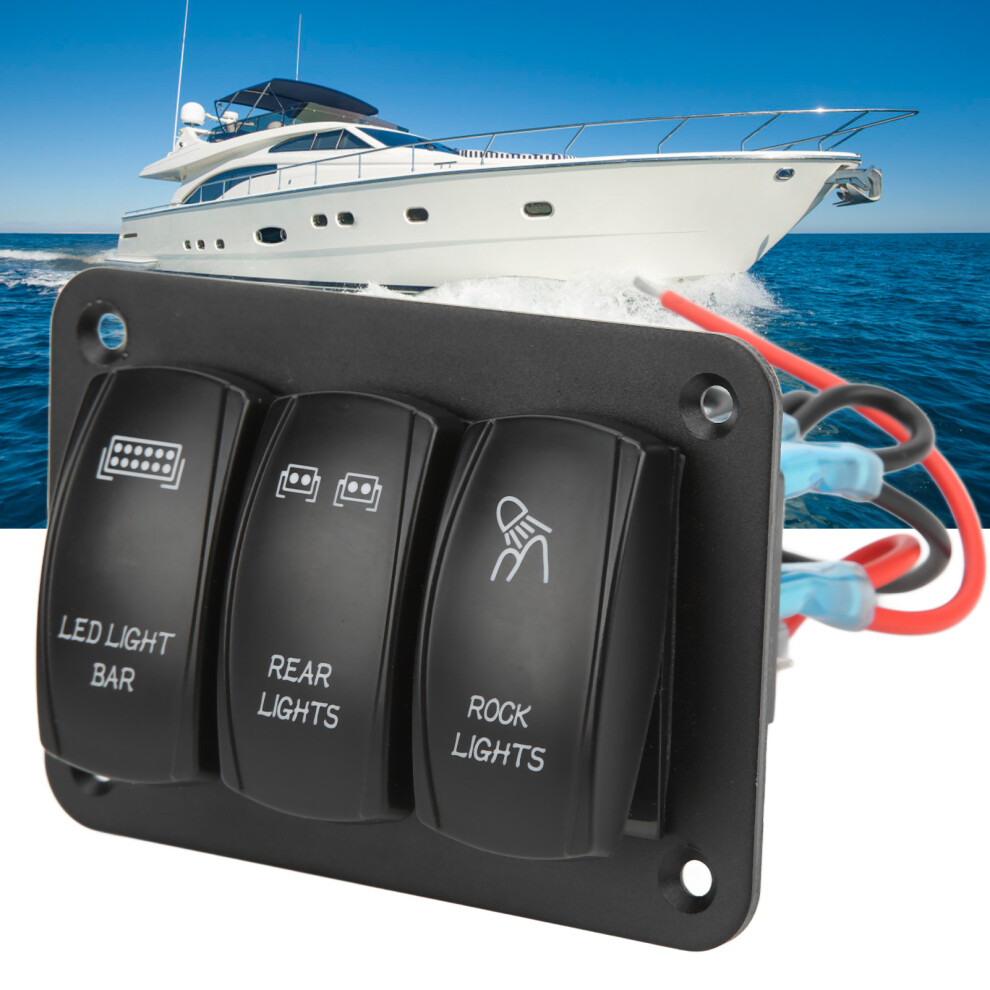 Weatherproof 3-Gang Rocker Switch Panel With Led 5Pin Dc12-24V Blue/Light 9481357369599