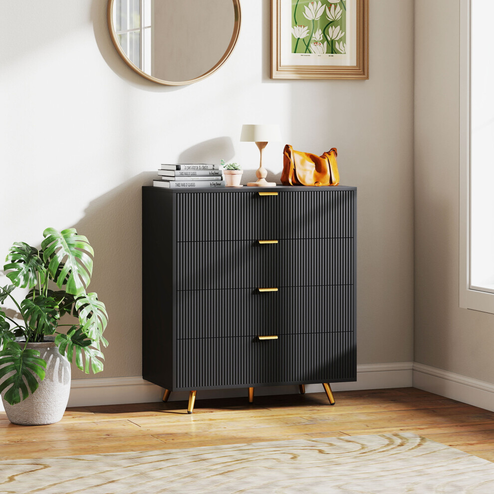 Homcom Chest Of Drawers With 4 Drawers For Bedroom, Living Room, Black