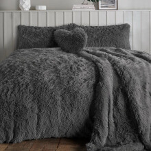 (Charcoal, Super King) New Luxury Cuddles Teddy Fleece Duvet Set for Cozy Sleeping sets quilt cover