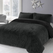 (Black, King) New Luxury Cuddles Teddy Fleece Duvet Set for Cozy Sleeping sets quilt cover