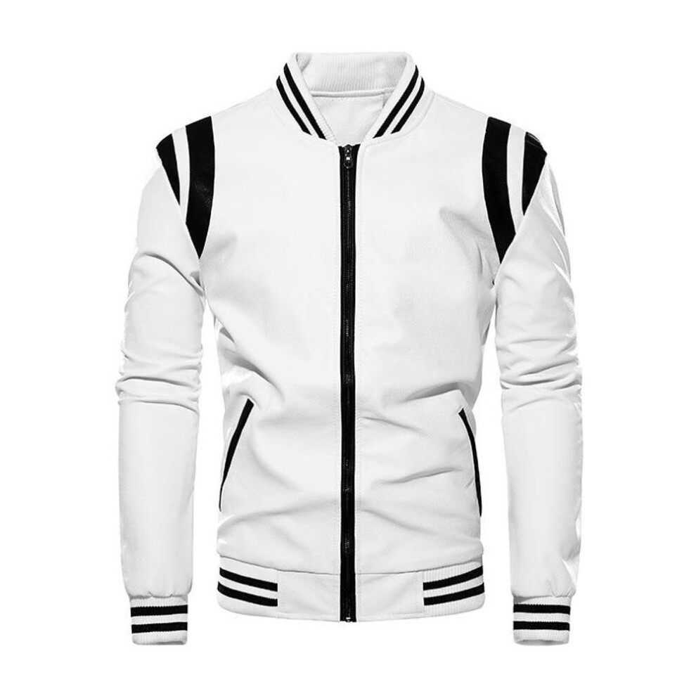 (white, S) Motorcycle Men's Leather Jacket Patchwork Jacket Men's Autumn And Winter Casual Plus Velvet Warm Jacket Striped Loose Jacket-image-OPC-PMP7HK8-NEW