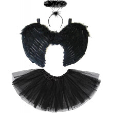 Black Angel Wings And Halo Adult Dark Angel Costume - Black Wings Tutu And Black Halo Fallen Angel Costume Womens Halloween Costume - Dark Angel Wings