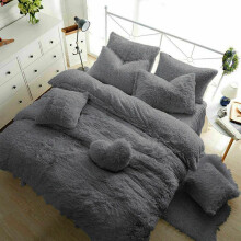 (Grey, Double) Teddy Bear Fleece Extra Deep Fitted Sheets Bedding Set & Pillowcases All size 12"/30cm Box Bedding Cozy Warm Fluffy