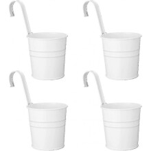 Set Of 4 Shabby Style Hanging Flower Pots Metal Hanging Planter Pots with Hook Outdoor Balcony Garden White