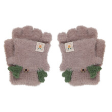 1 Paire Gants Peluche Enfants Chauds Couverture Demi-Doigts Kaki Cerf
