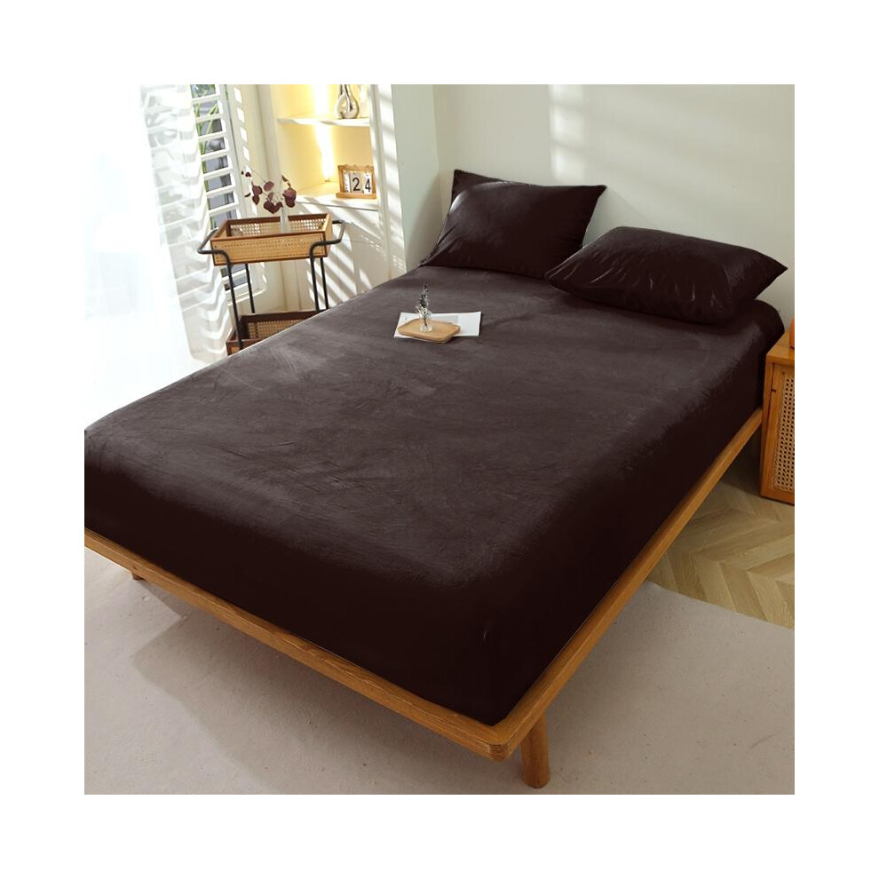 (Dark Gray, Full) Solid Color Fitted Sheet & Pillowcase Set, 3 Counts/set Including 1 Count Plush Fitted Sheet & 2 Counts Pillowcases without Filler,-image-OPC-PMP7PJV-NEW