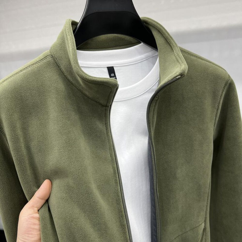 (green, S) Autumn Winter Men's Polar Fleece Jacket Pure Color Warm Stand Collar Coat-image-OPC-PMP7PRF-NEW
