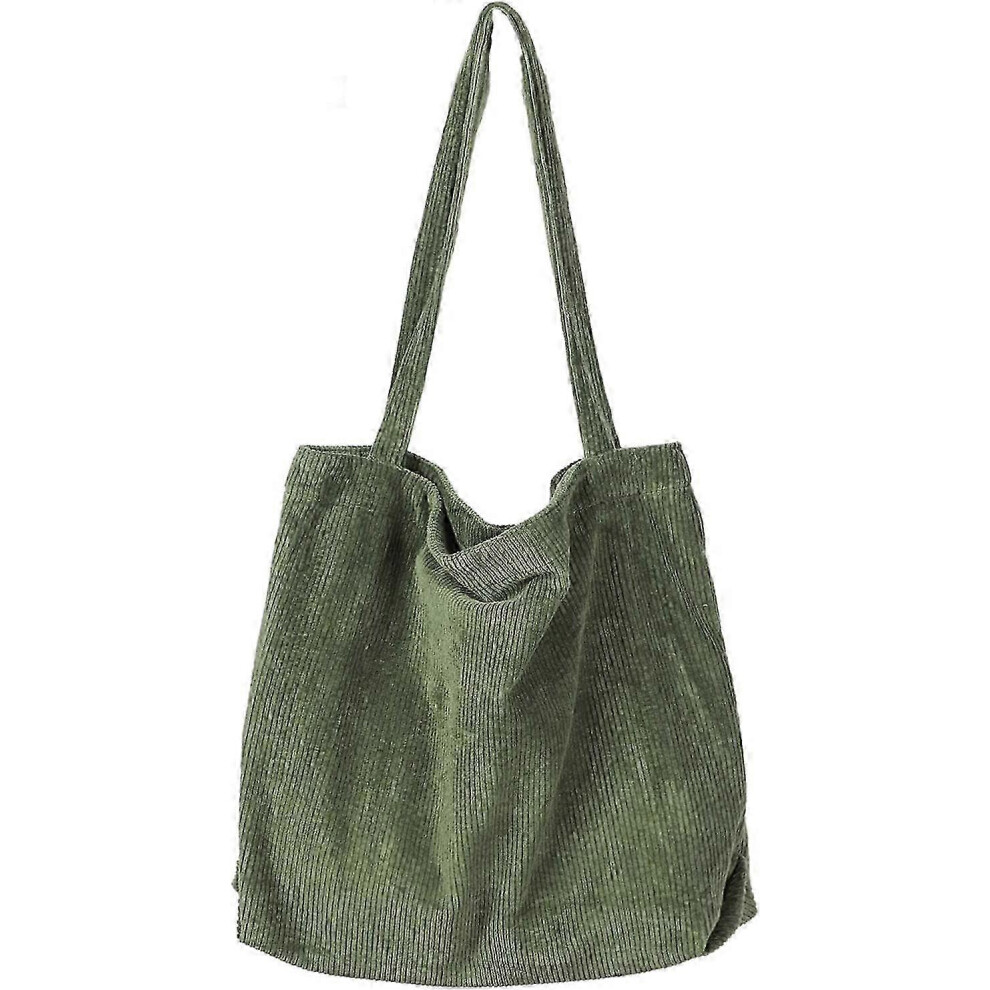 Corduroy Tote Bag Army Women's Shoulder Bag Large Capacity Green