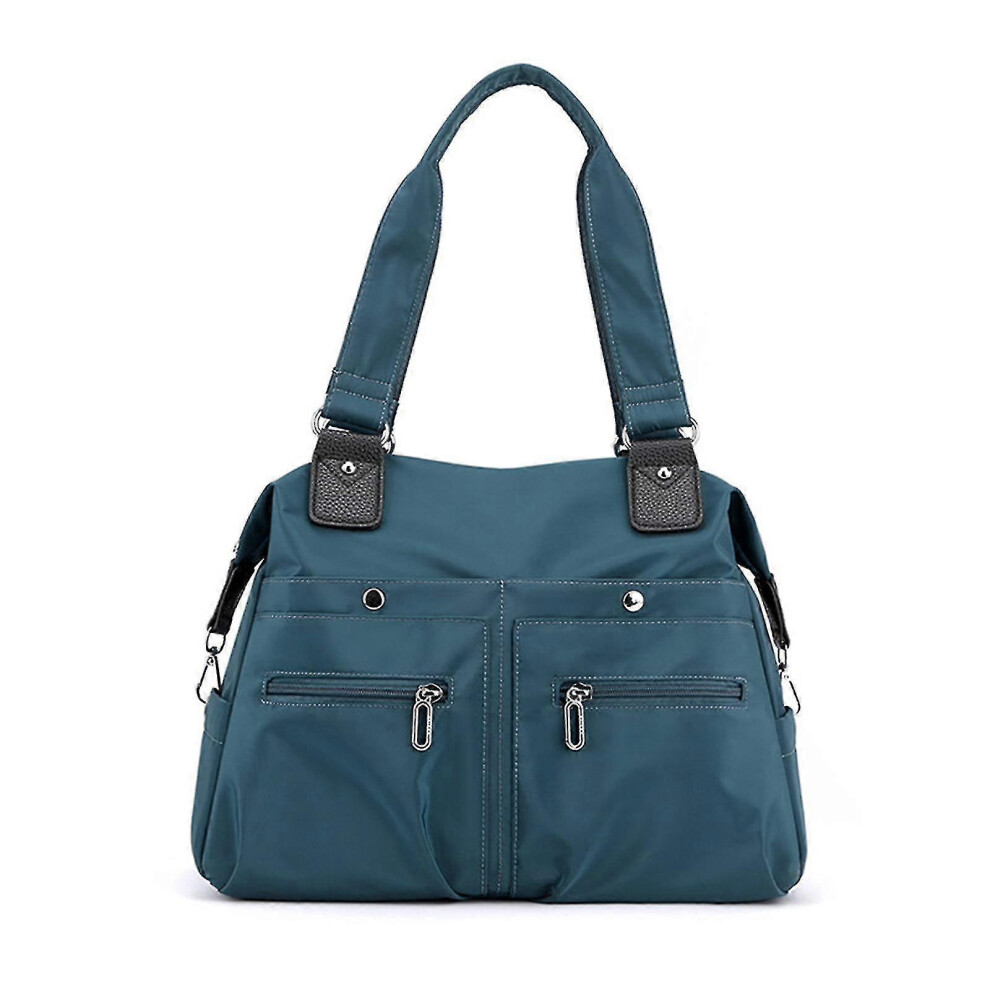 Waterproof Nylon Shoulder Bag Dark Multi Pocket Women's Tote Work Travel Blue
