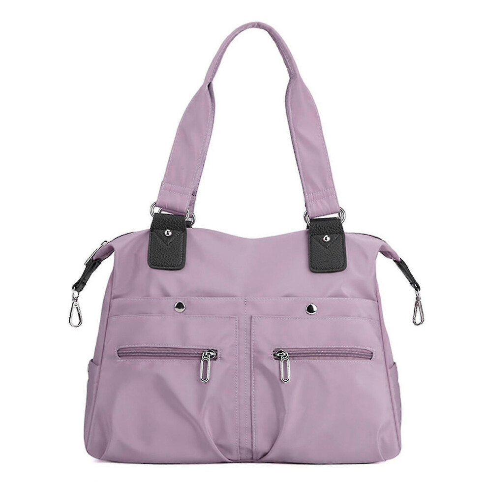 Waterproof Nylon Shoulder Bag Multi Pocket Women's Tote Work Travel Purple