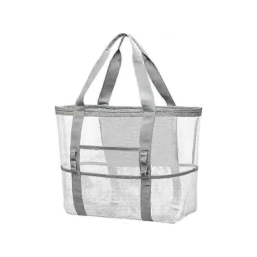 Mesh Beach Bag Oversized, 9 Pocket Beach Toy Tote Sand Storage