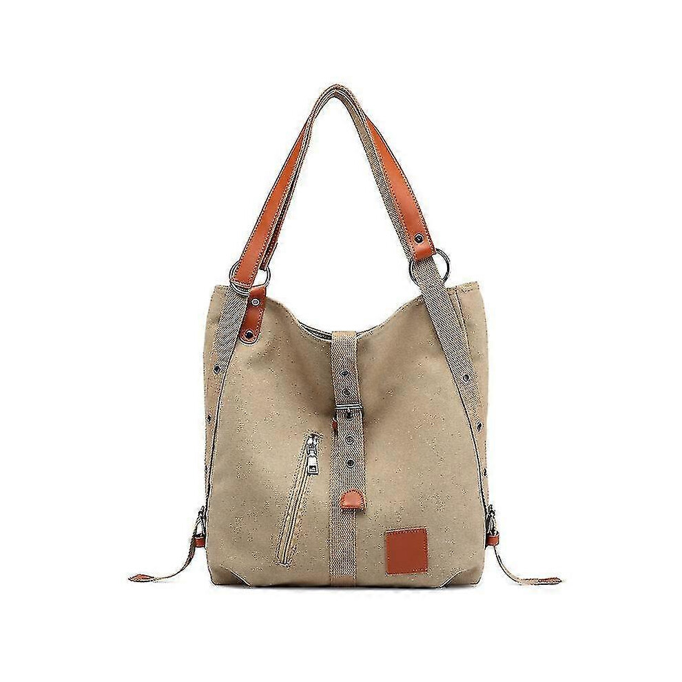 Canvas Tote Bag Beige, Convertible Backpack Shoulder Bag Handbag