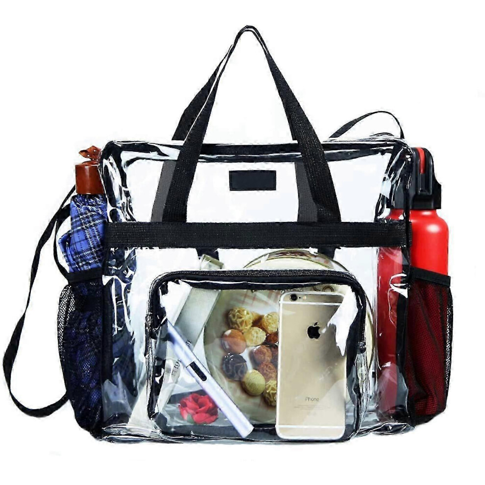 Transparent Bag Black, Shopping Gym Work Sports Concert Clear Tote
