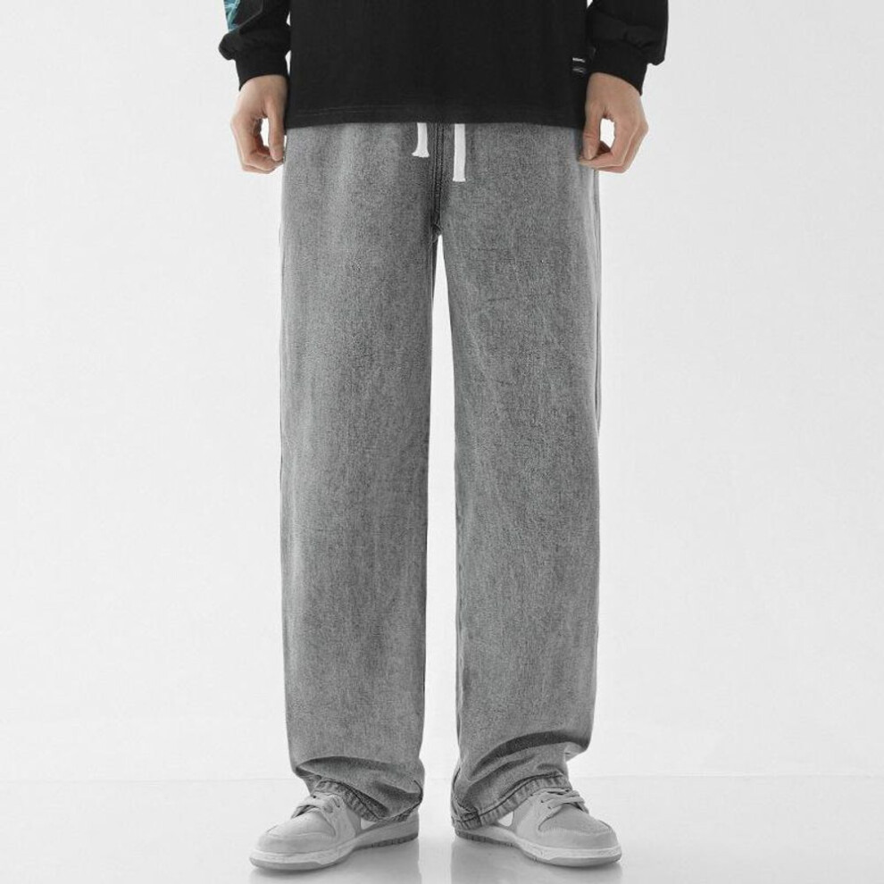 (grey, XXL) Summer Thin Jeans Men's Loose Straight High Street Elastic Waist Casual Wide-leg Pants-image-OPC-PMP88JR-NEW