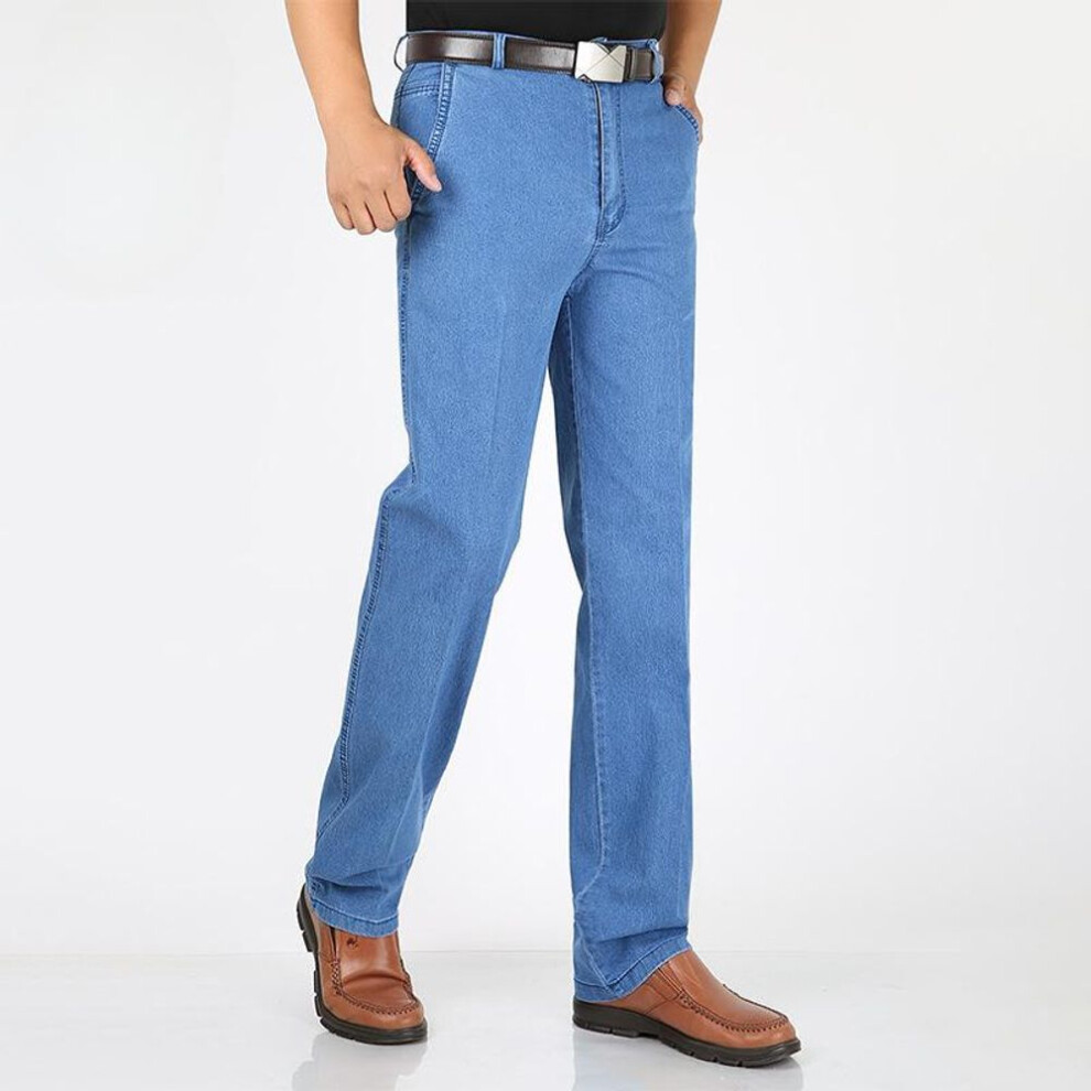 (light blue, 36) Men's Spring Business Jeans: Stretch Loose-fit High-waist Style, Plus Size Available-image-OPC-PMP88P7-NEW