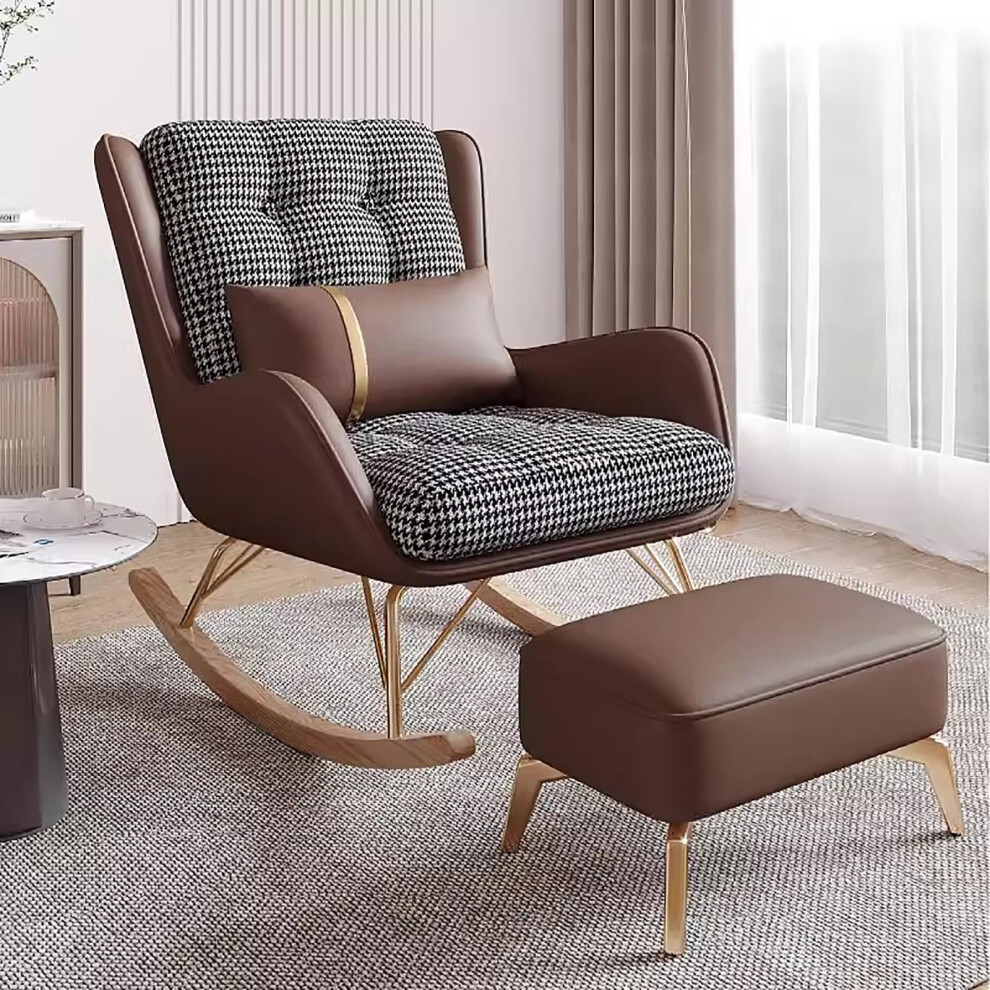 Rocking Chairs Upholstered Nursery Glider With High Back Armrests For Living Room Bedroom Brown Houndstooth Size B-image-OPC-PMP892B-NEW