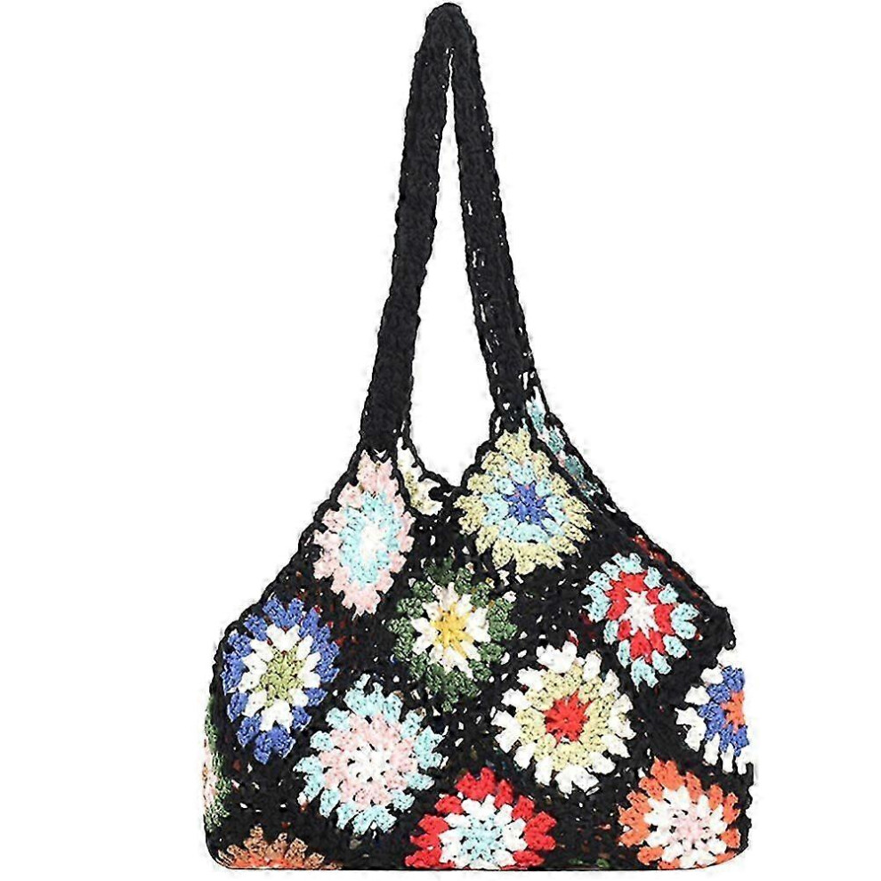 Crochet Tote Bag, Knitted Shoulder Beach Bag, Aesthetic Woven Handbag
