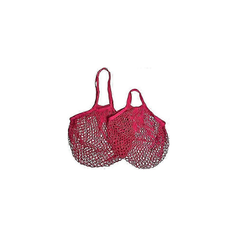 Mesh Shopping Bags Set Of 2, Bright Tote Bags, Reusable Market Bags Pink