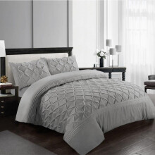 (Silver, Super King) Luxury Dimond Pleated Deluxe Pintuck Soft Comfortable Quilt Cover Bed Set Pillowcases Double Super King Bedding Size