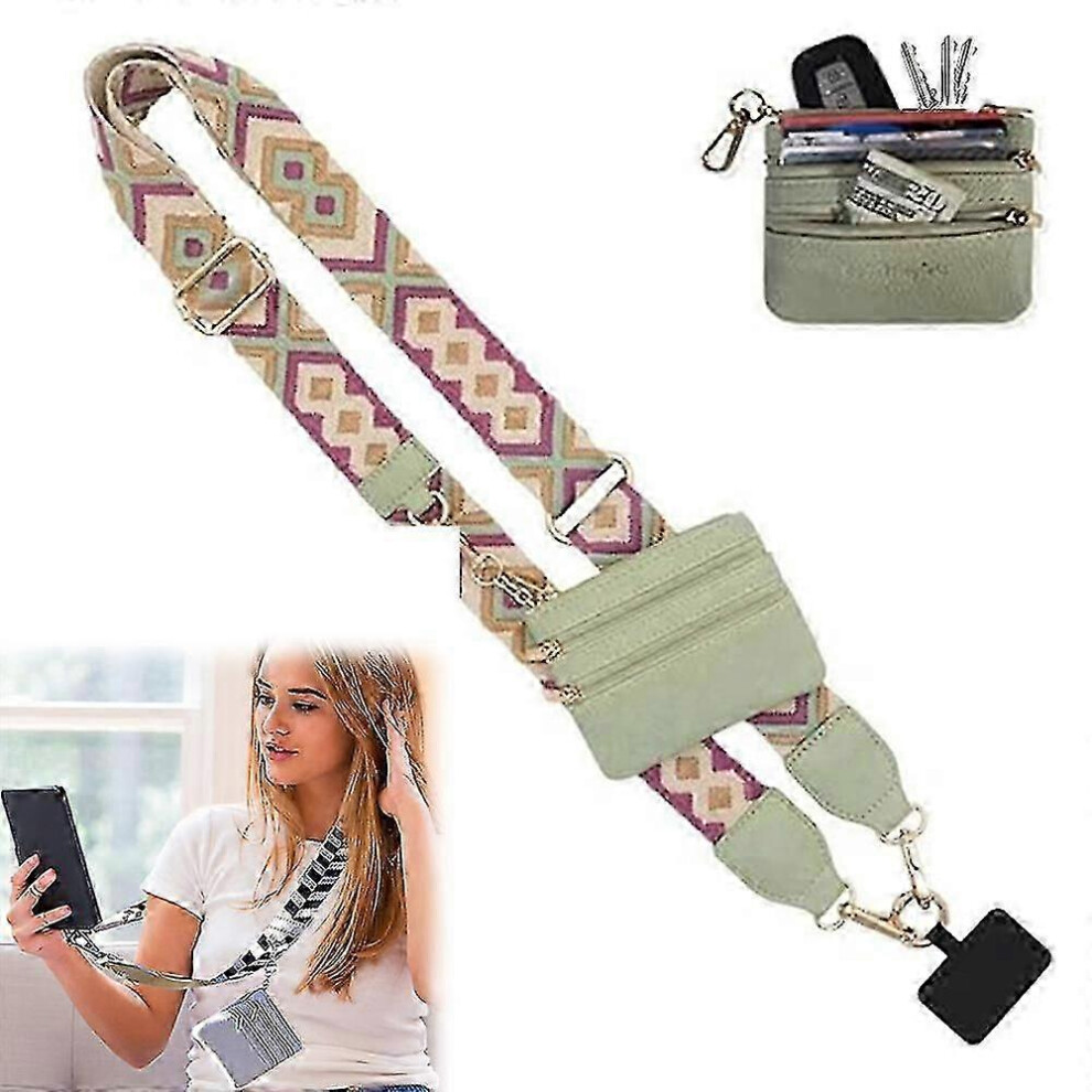 Phone Wrist Strap With Zippered Pouch Clip And Go Lanyard, Women's Cell Phone Wallet Green