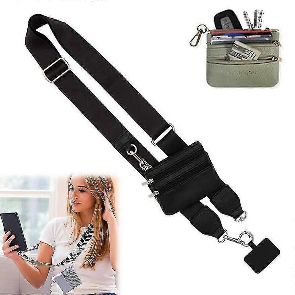 Phone Wrist Strap with Zippered Pouch Black, Clip and Go Lanyard, Women's Cell Phone Wallet-image-OPC-PMP8CG7-NEW