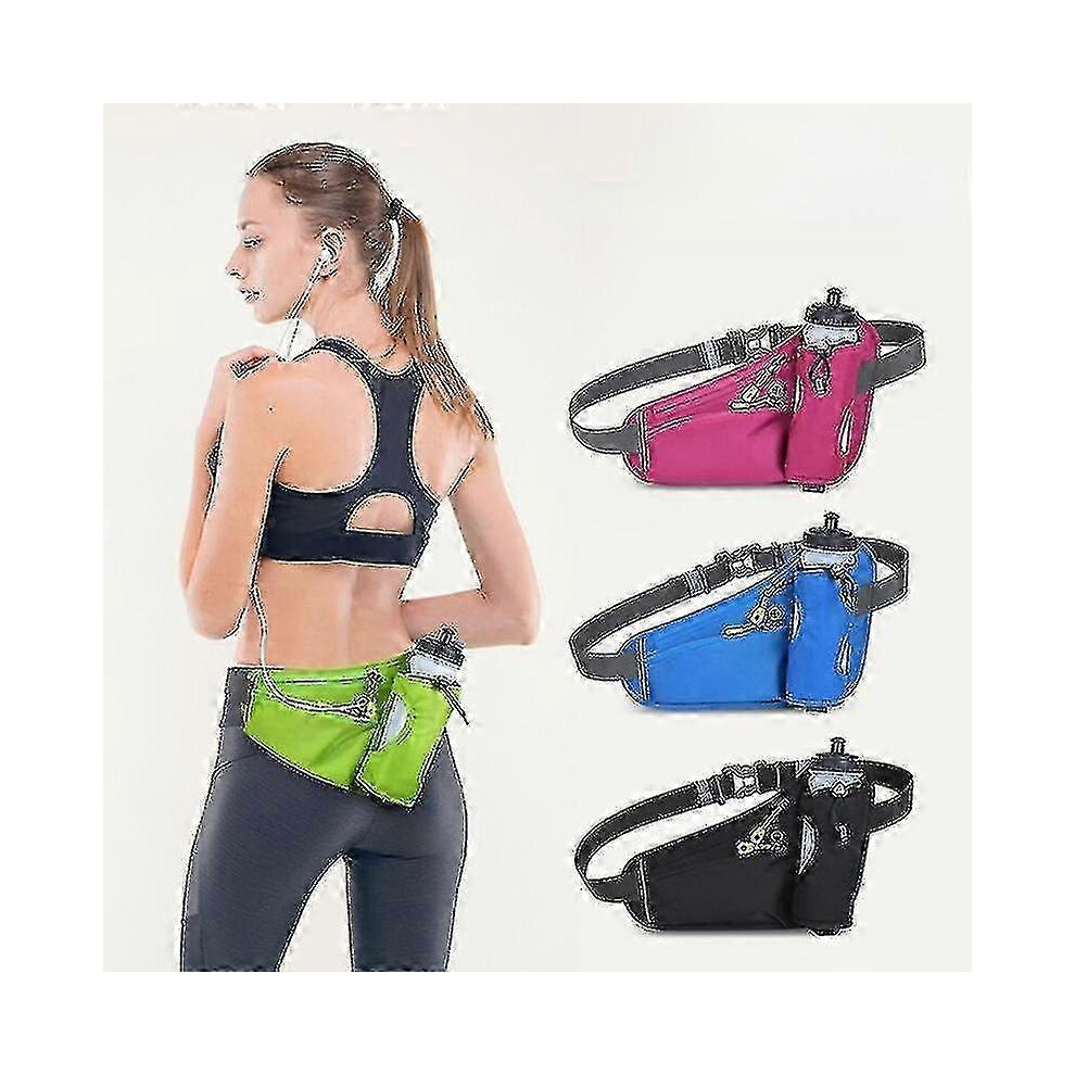 Running Fanny Pack Water Bottle Holder, Camping Hiking Fitness Waist Bag Black