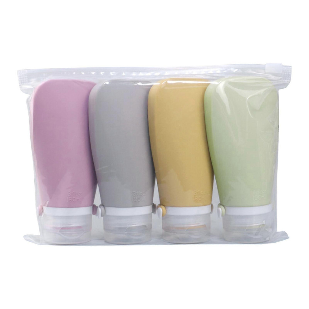 Refillable Silicone Bottles Set of 4 90ml, Leakproof Travel Containers, BPA Free Toiletry Bottles