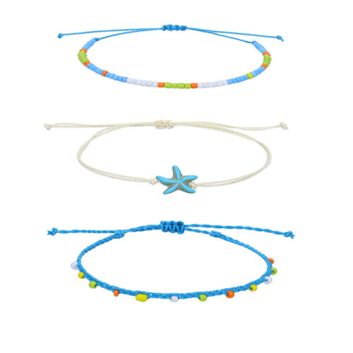 3 Peças Pulseira Tornozelo Bohemia Corrente Trançada