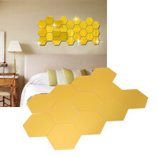 Decorative 12Pcs Gold Hex Acrylic Wall Mirrors for Bedroom XL 15cm