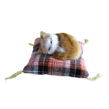 Realistic Sleep Cats Doll Plush Furry Animal Statue with Soft-B