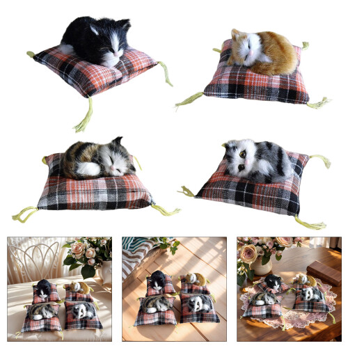 Simulation Animal Model Stuffed Sleep Cats Plush Doll with-A 2