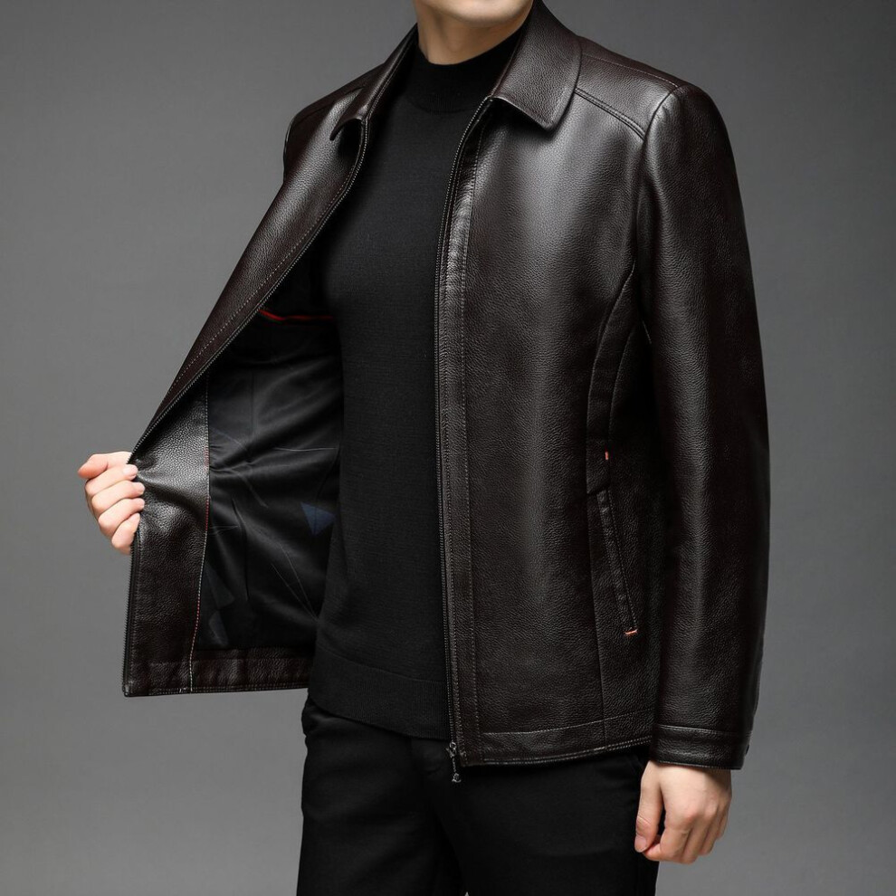(brown, S) Men's Fall Pu Leather Jacket Middle-aged Business Collar Casual Outerwear-image-OPC-PMP8N7P-NEW