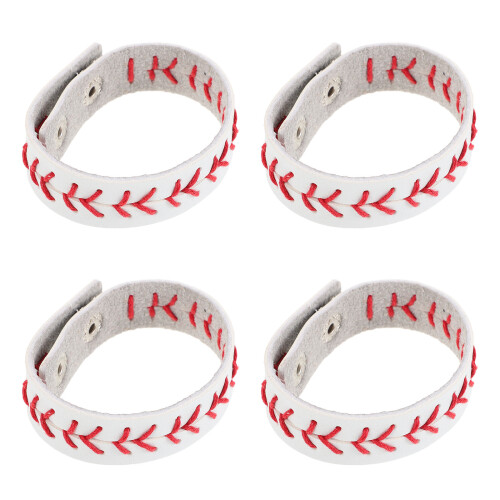 4 Braccialetti In Pu Regolabili A Per Baseball