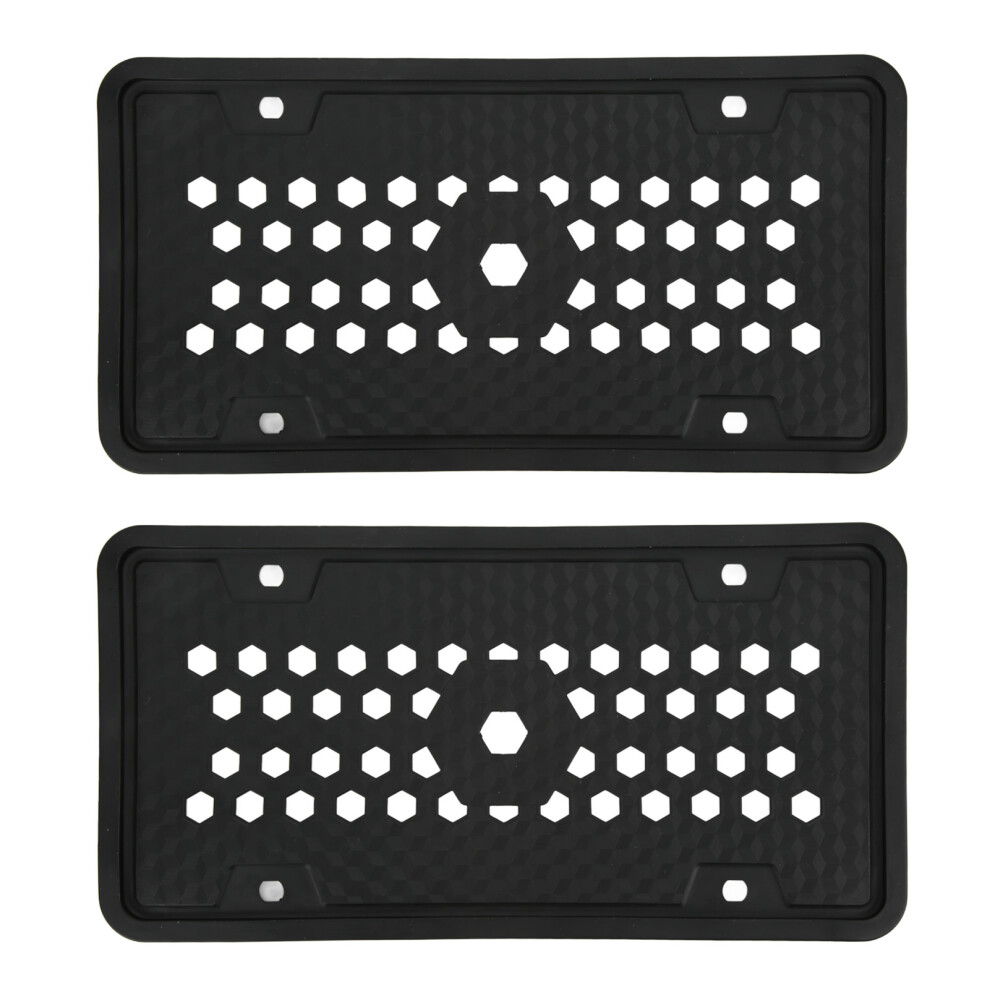2Pcs Flexible Silicone License Plate Protector Frame 305X155mm Black 8461357386889