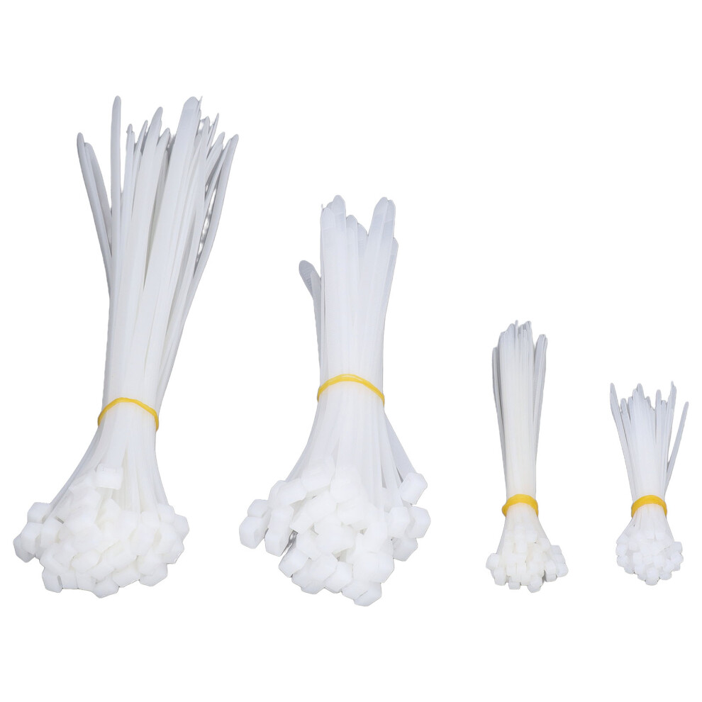 Assorted Sizes Cable Ties 200Pcs - 4 6 8 12In 18/120Lb White 8481357389475