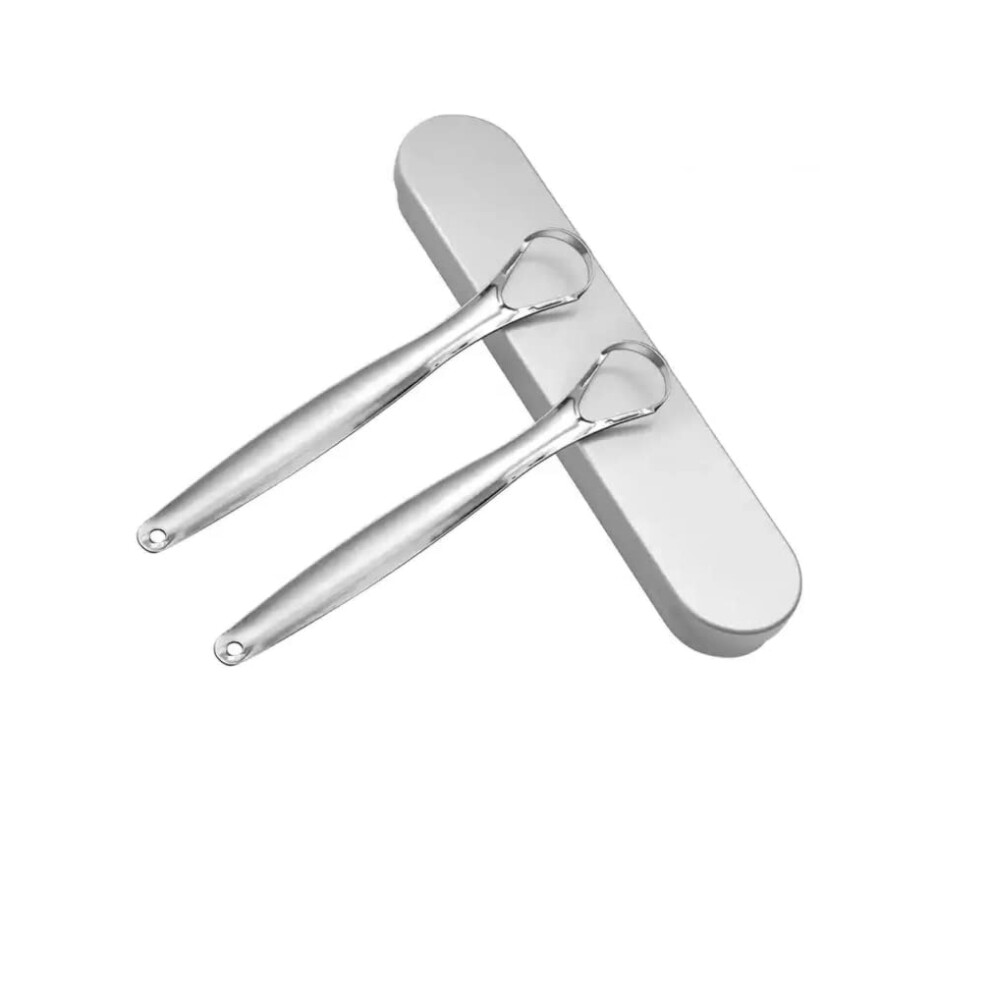 2 In 1 Stainless Steel Tongue Cleaner With Travel Box, Tongue Scraper For Oral Hygiene, Fresh Breath, Taste Enhancement