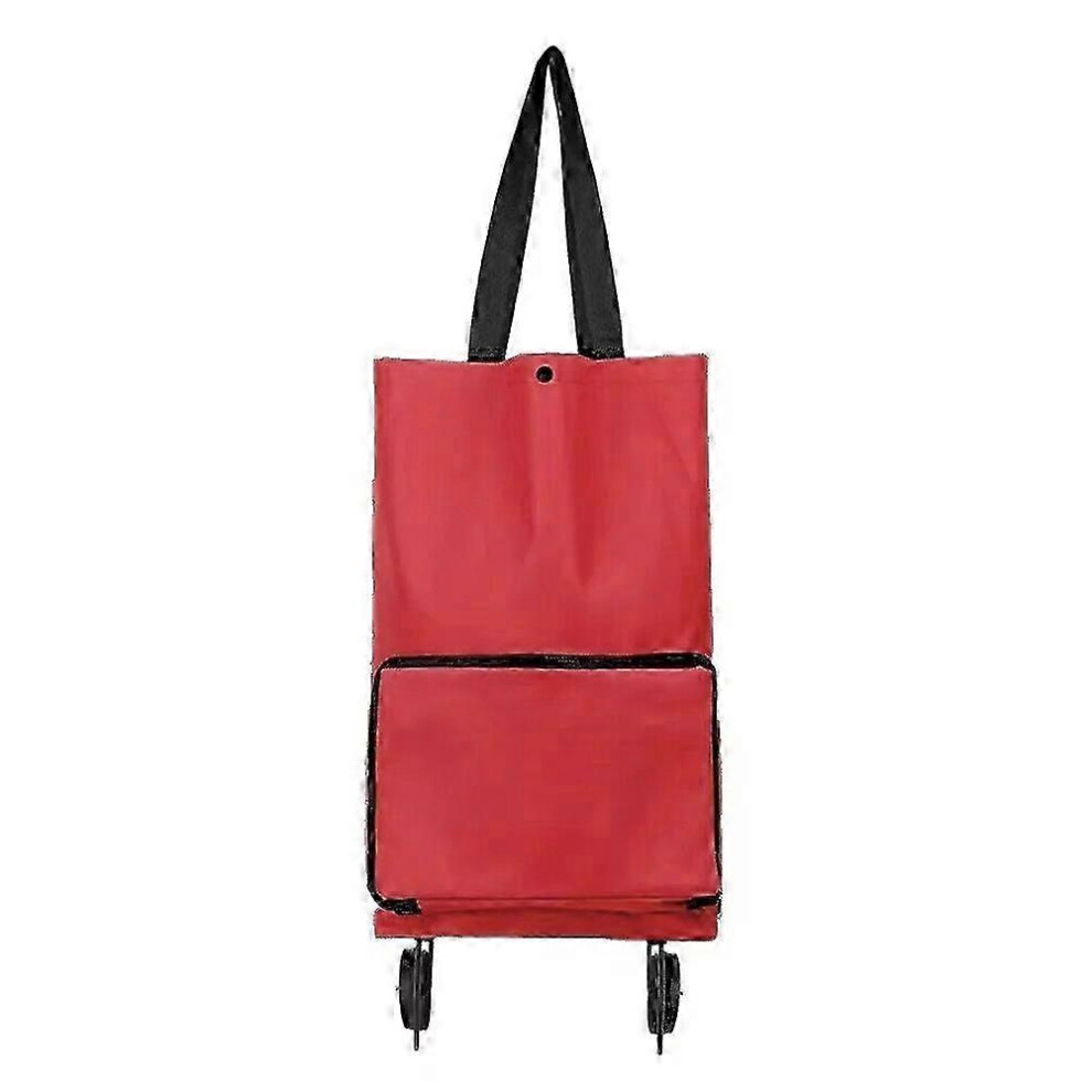 Foldable Rolling Suitcase, Portable Shopping Cart Bag, Non-Woven Reusable Grocery Bag (Red) Red
