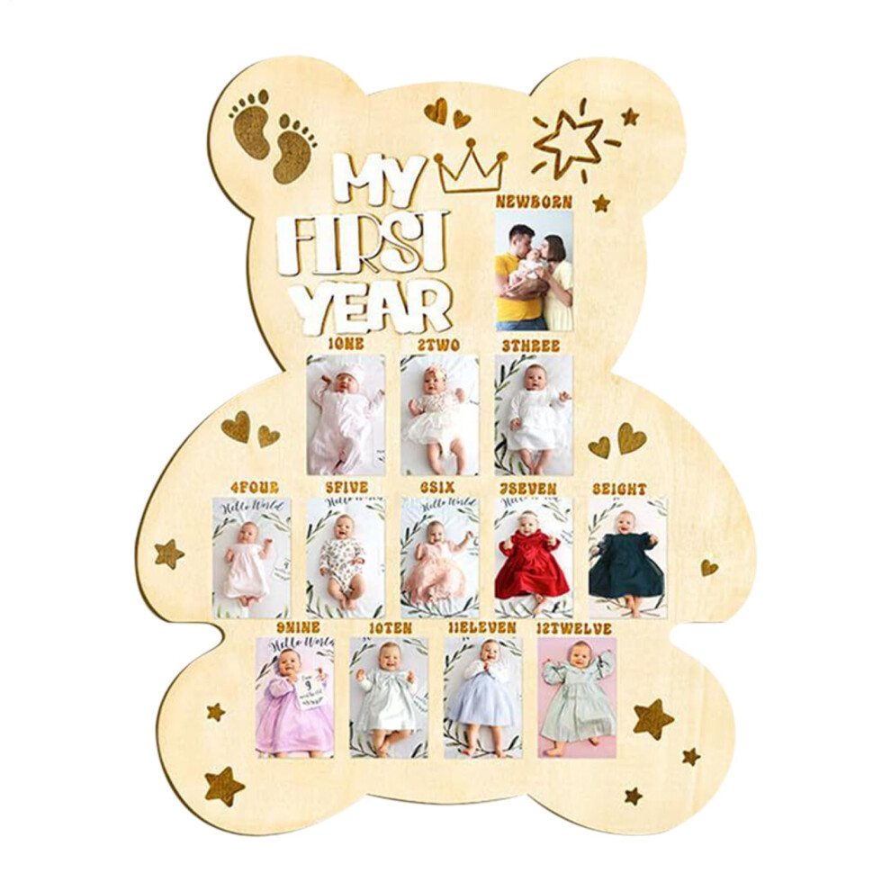 Baby First Year Board 13.78 X 17.32 Wooden Growth Record Memory Preservation Picture Display Keepsake Frame Bear Head