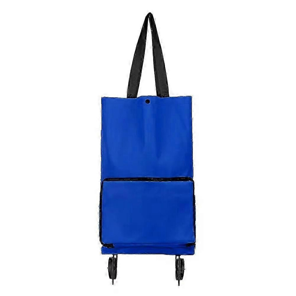 Foldable Rolling Suitcase, Portable Shopping Cart Bag, Non-Woven Reusable Grocery Bag (Blue) Blue