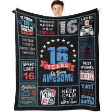 Boys 16th Birthday Throw Blanket 60 X 50 Inch Black For 16th Birthday Decorations