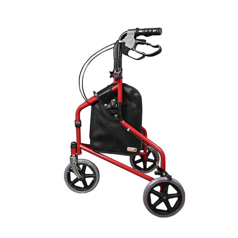 Red Folding Walker For Seniors Adjustable Upright Rollator With Bag And Basket Indoor Outdoor Mobility Aid