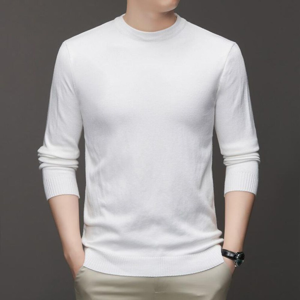 (white, 4XL) Men's Round Neck Long Sleeved Solid Color Sweater Autumn And Winter Soft Warm And Comfortable Top-image-OPC-PMP9G2Q-NEW
