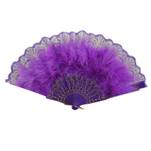 Ladies 1920s Styles Flapper Feathered Fan Folding-Purple