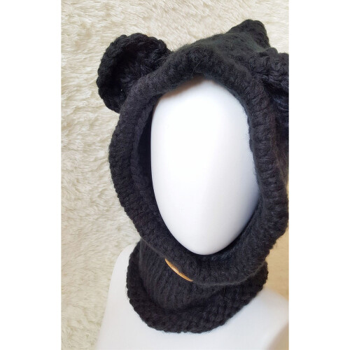 Cachecol Com Capuz Gorro De Tricotado À Mão Para Crianças (Preto) 1