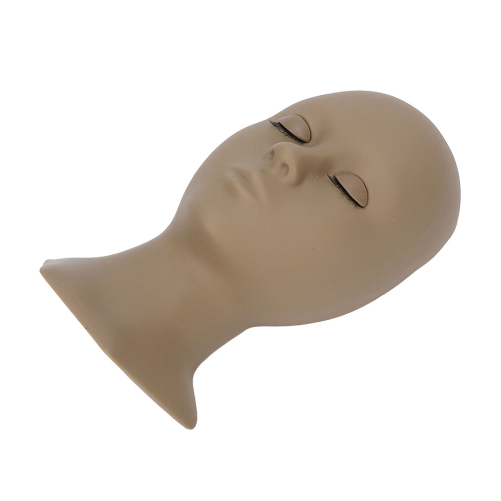 Brown High Simulation Silicone Eyelash Mannequin Head For Makeup Practice, 28Cm,