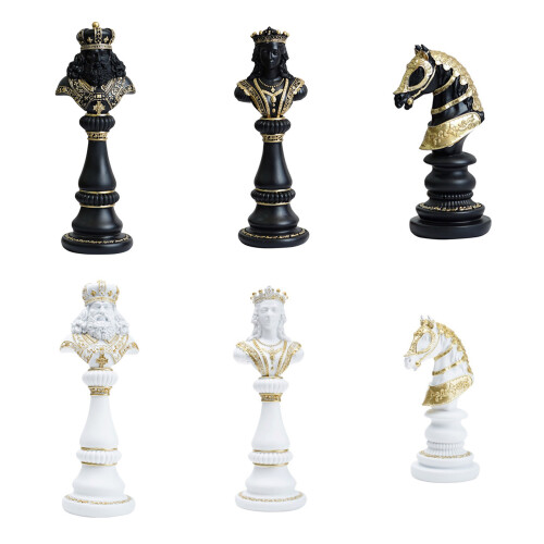 Statue d'échecs classique reine/roi/cheval, Sculpture-Roi noir 1