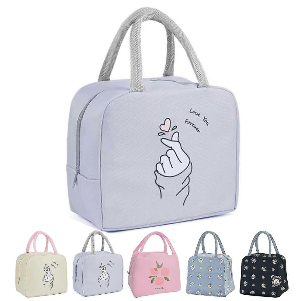 Portable Lunch Bag Love Purple, Picnic School Lunch Tote, Insulated Food Bag