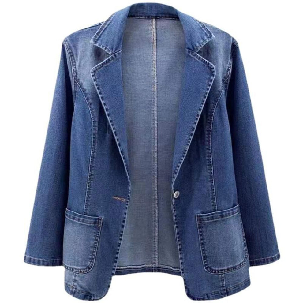 (blue, XXXXL) Spring Autumn Suit Denim Jacket Women's Casual Suits Jackets Cardigan Outerwear A Button Female Basic Coat Blazer 4xl-image-OPC-PMP9TCJ-NEW