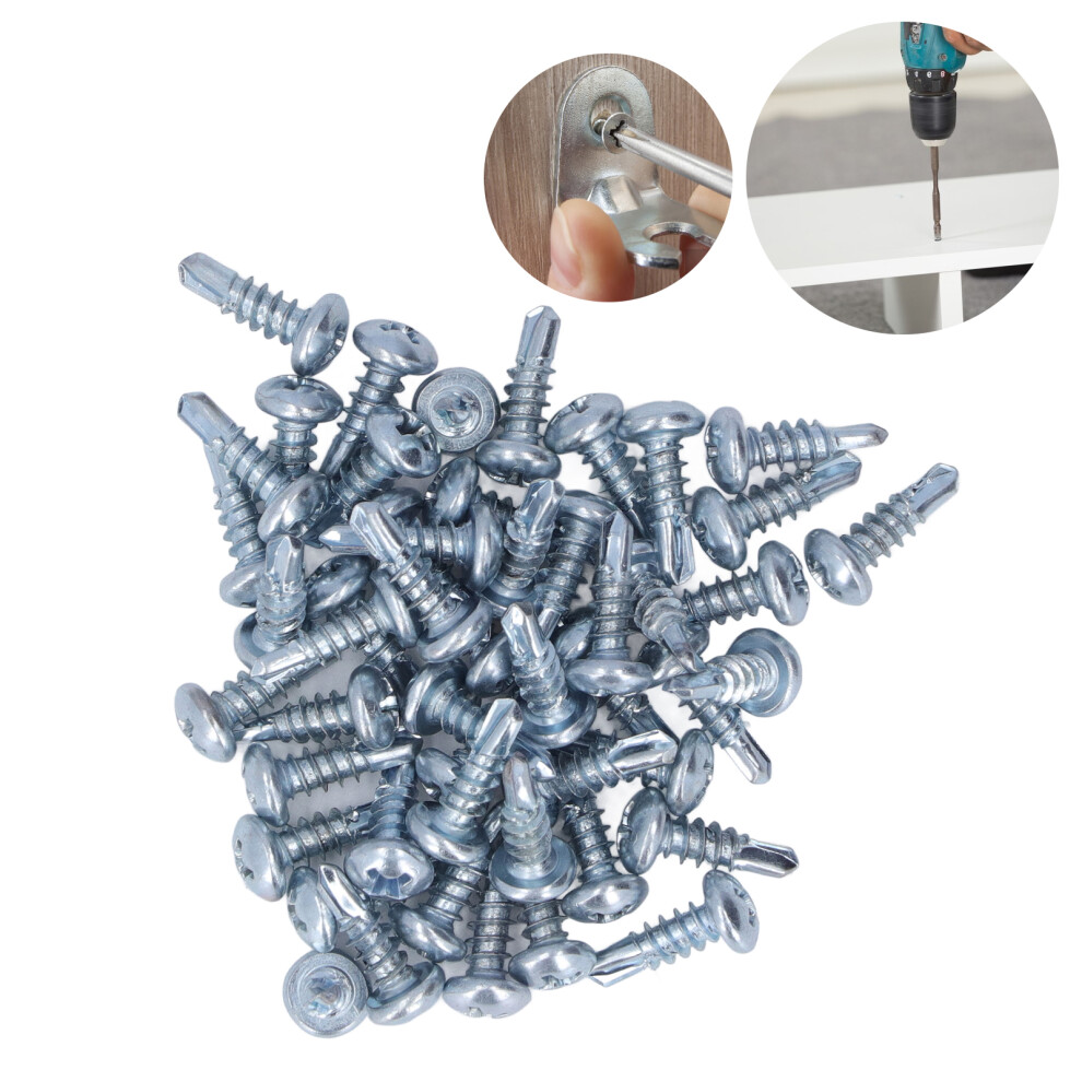 50Pcs Galvanized Self Drilling Screws 4.2X13mm Carbon Steel Round Head 3701357401829